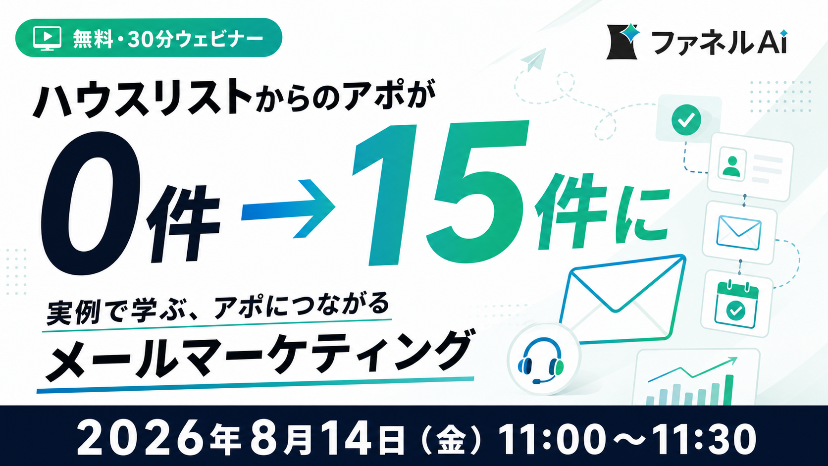 ハウスリストからのアポが0件から15件へ変わった実例を紹介する2026年8月14日開催ウェビナーのバナー