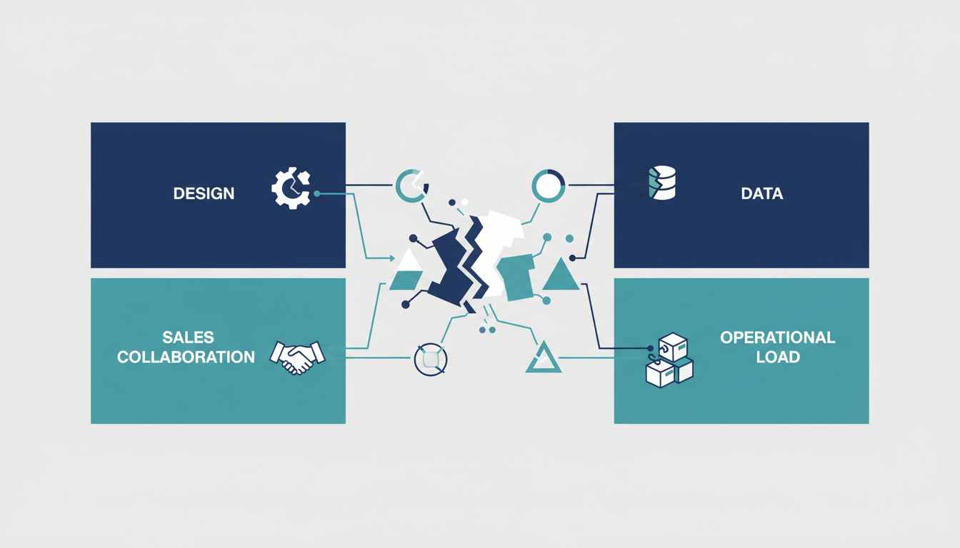 ABMが失敗する7つの原因を、設計、データ、連携、運用の観点で整理した図