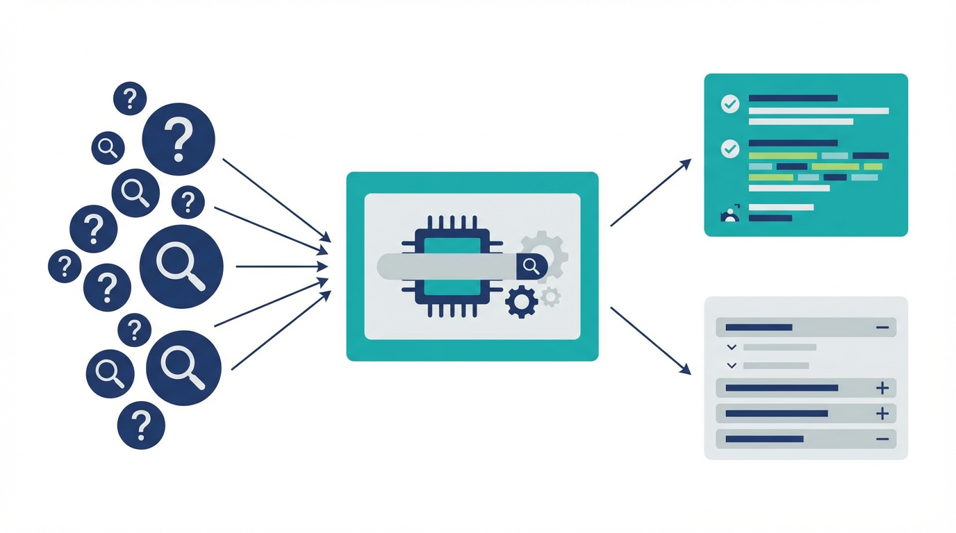 AEOを、質問、見出し、答え、FAQの流れで整理した図