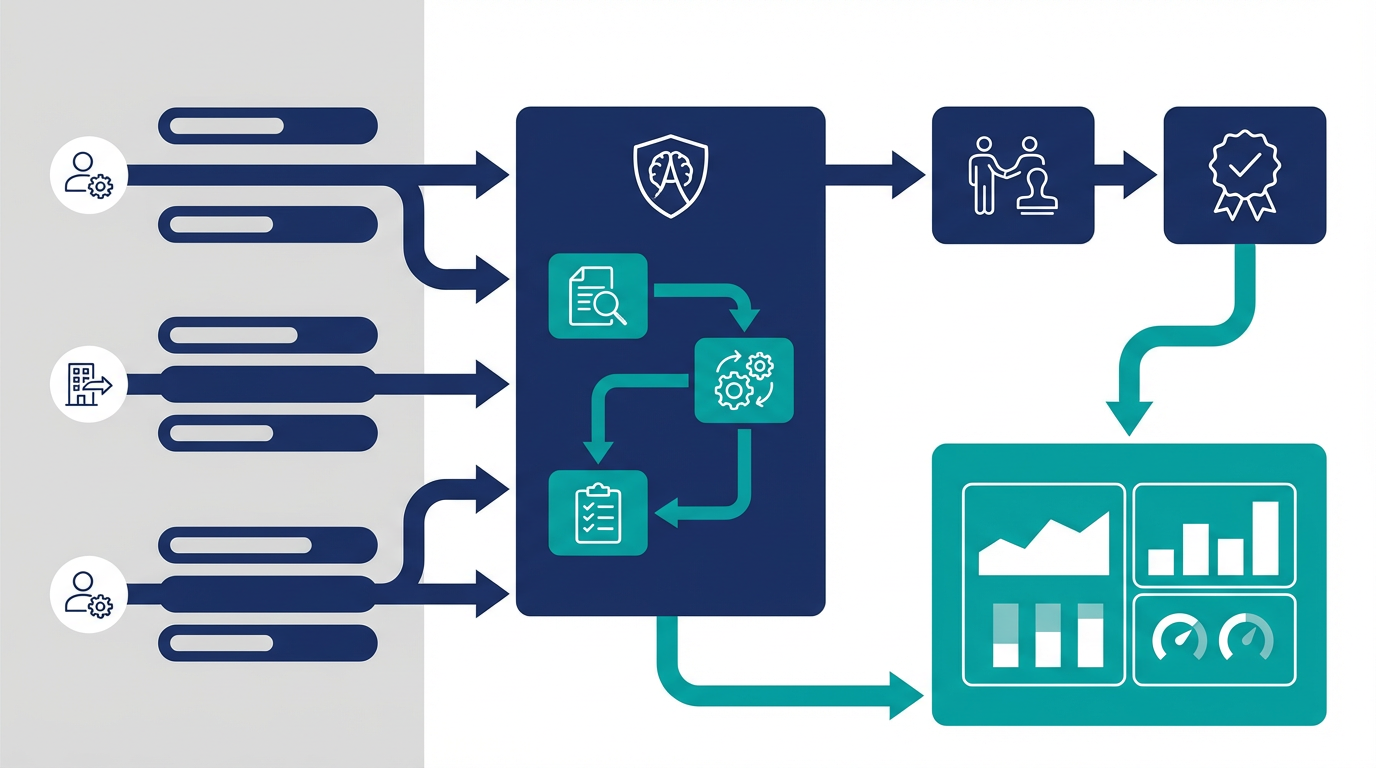 AI CoE事務局代行の役割を、申請受付、一次審査、承認運営、運用レポートで整理した図