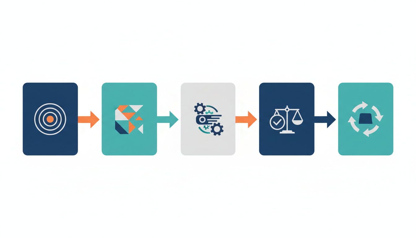 AI CRM導入を、対象業務選定、データ整備、確認設計、段階展開に分けた流れ図