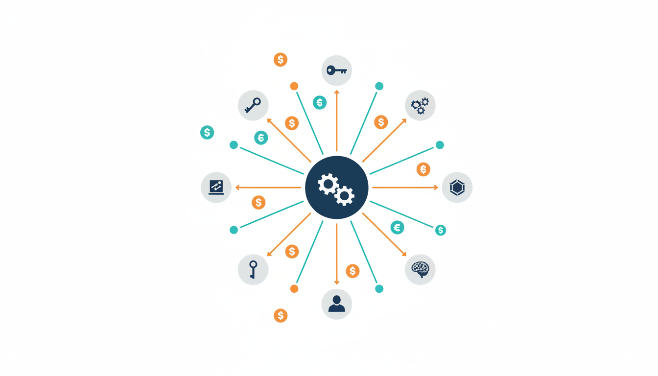 AI CRMの料金を、ライセンス、導入、移行、管理工数、AI従量課金で整理した図