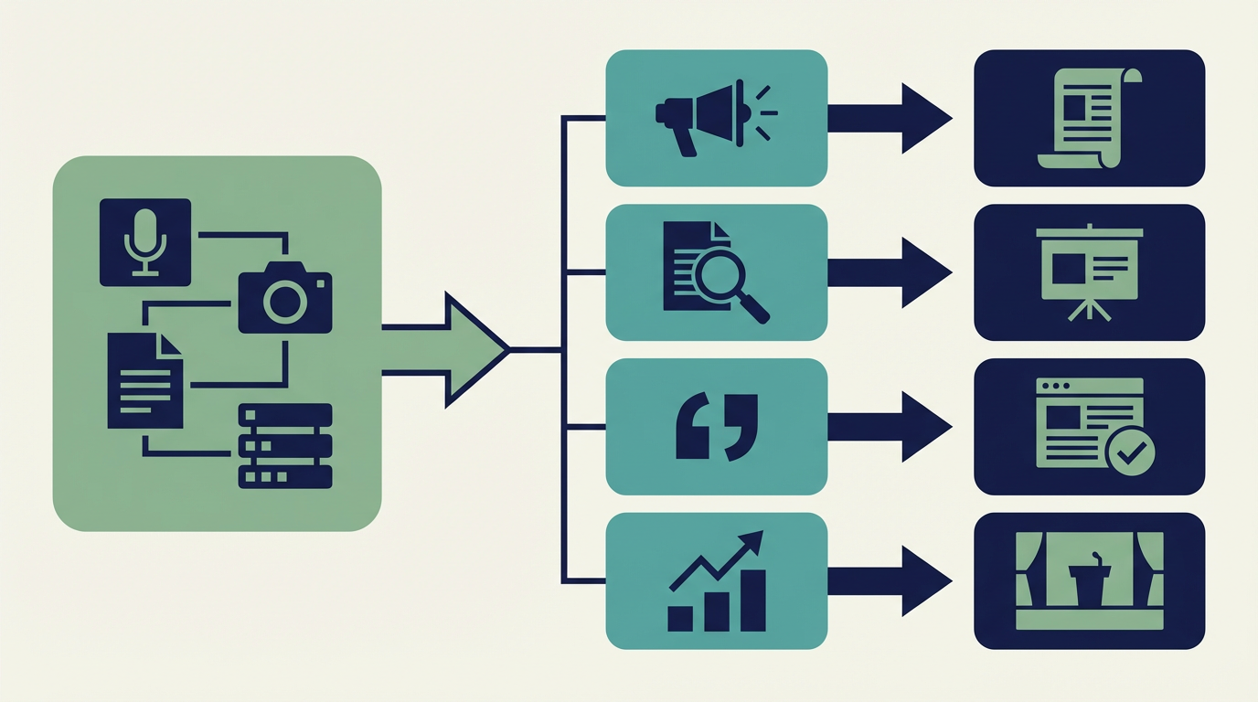 AI受託企業の導入事例記事を、課題、業務、AIの役割、成果、再利用へ整理した図