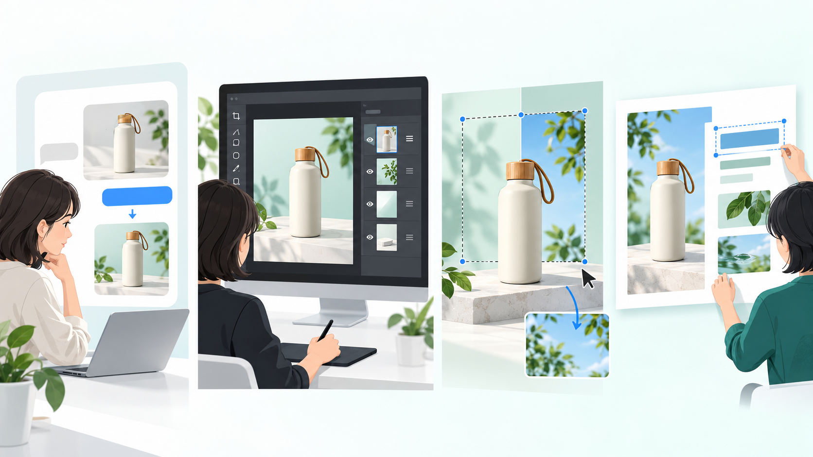 画像生成AI比較｜GPT Image・Adobe Firefly・Midjourney・Canvaを業務編集で選ぶを業務利用で選ぶ際の比較イメージ