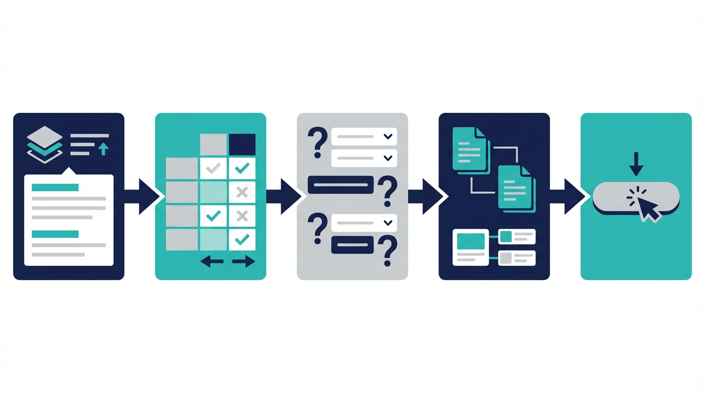 AI Overview対策を、冒頭要約、比較表、FAQ、関連記事、CTAの流れで整理した図