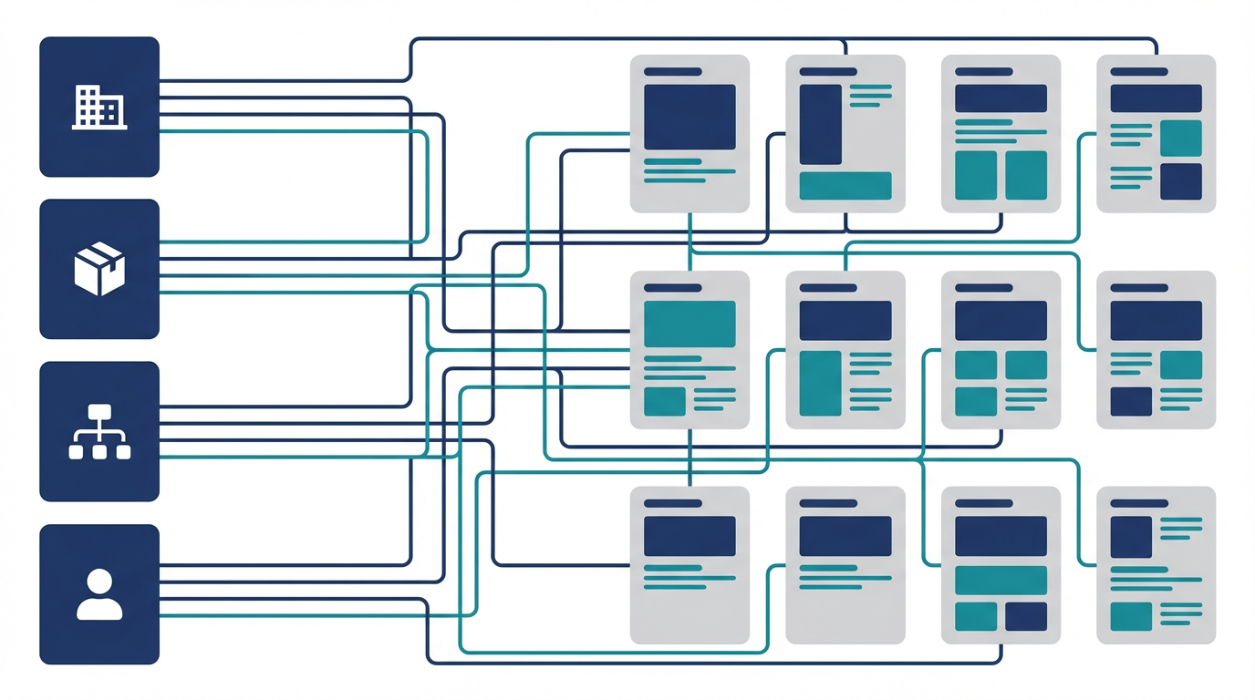 エンティティ設計を、会社名、製品名、カテゴリ、責任主体の4要素で整理した図