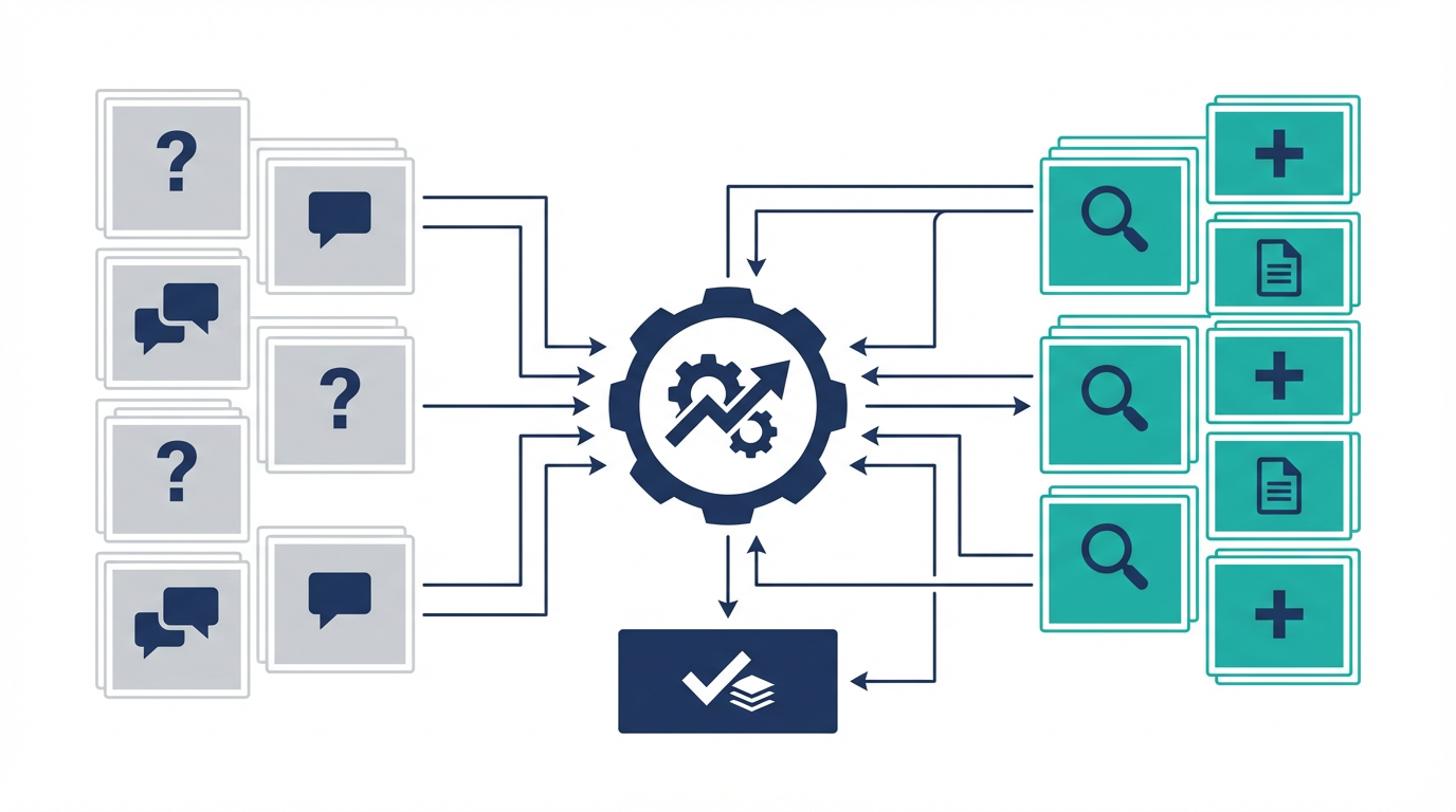 FAQ設計を、本文で答える問いとFAQで受ける追加質問に分けて整理した図