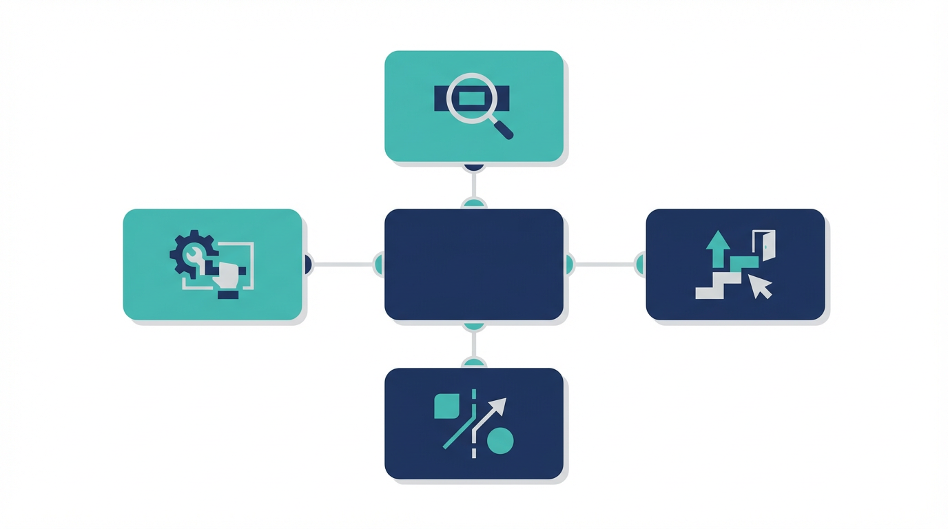 AI検索向け用語集ページを、定義、差分、使う場面、次導線の4要素で整理した図