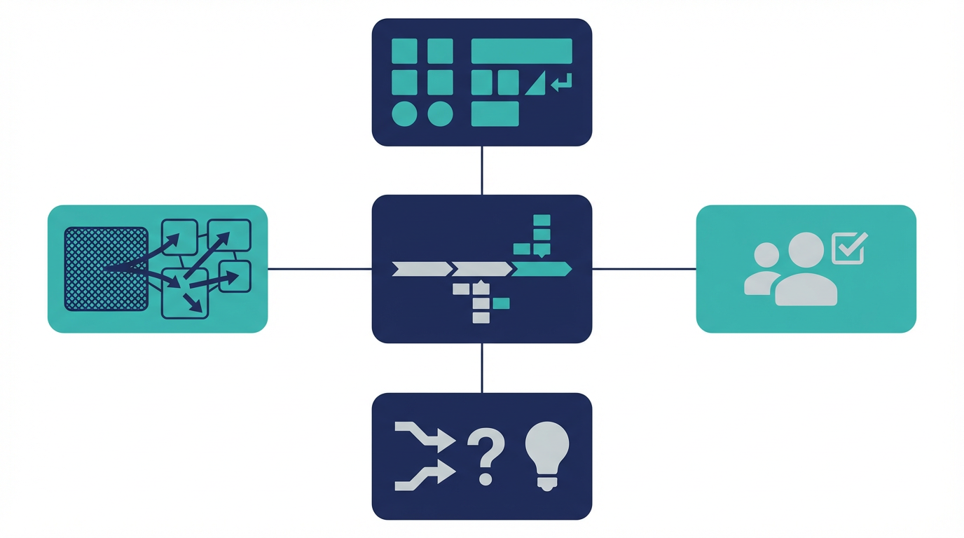 AI検索向け更新履歴を、変更内容、変更理由、影響範囲、責任主体の4要素で整理した図