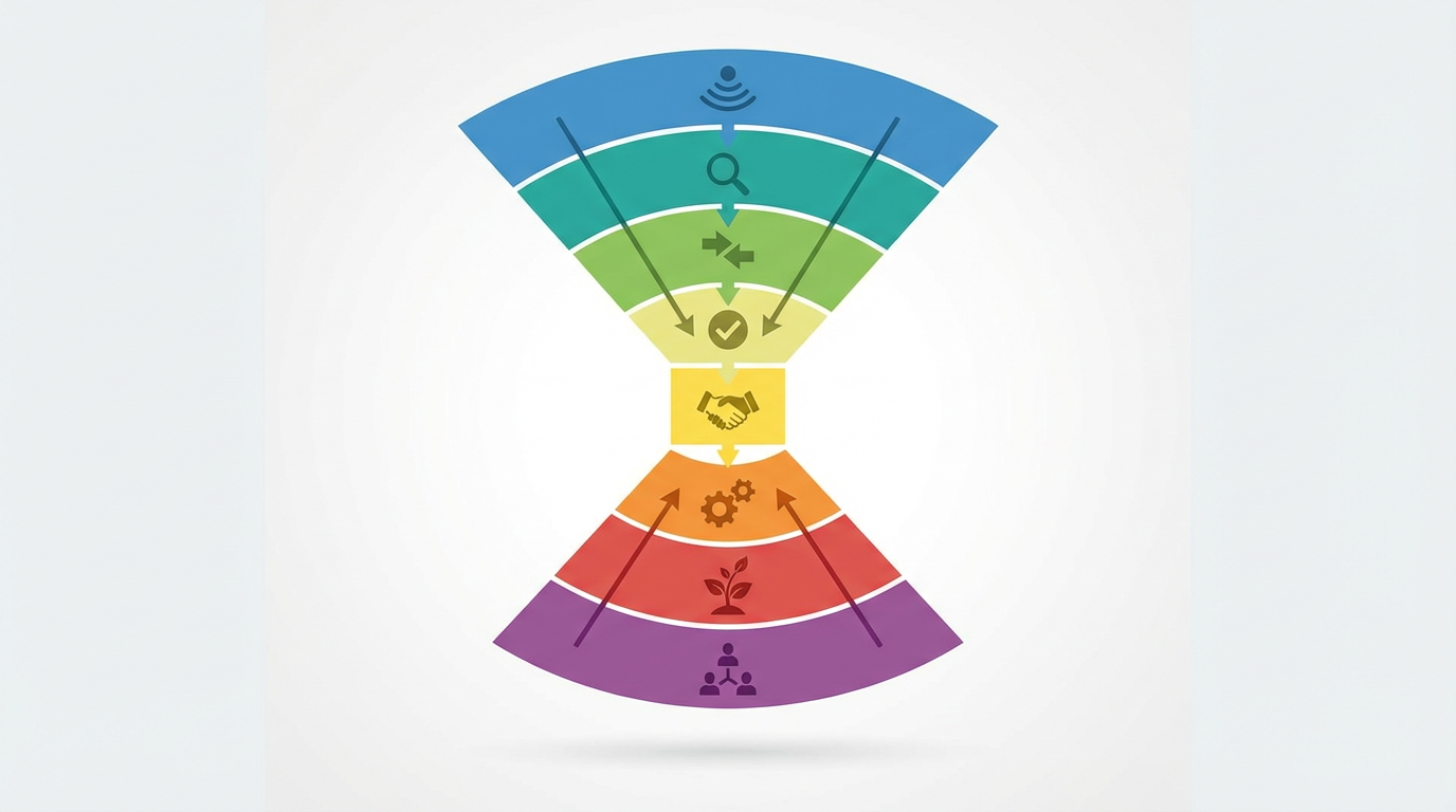 バウタイファネルとは？Bowtie・Hourglass・砂時計型ファネルの違いとBtoBでの使い方