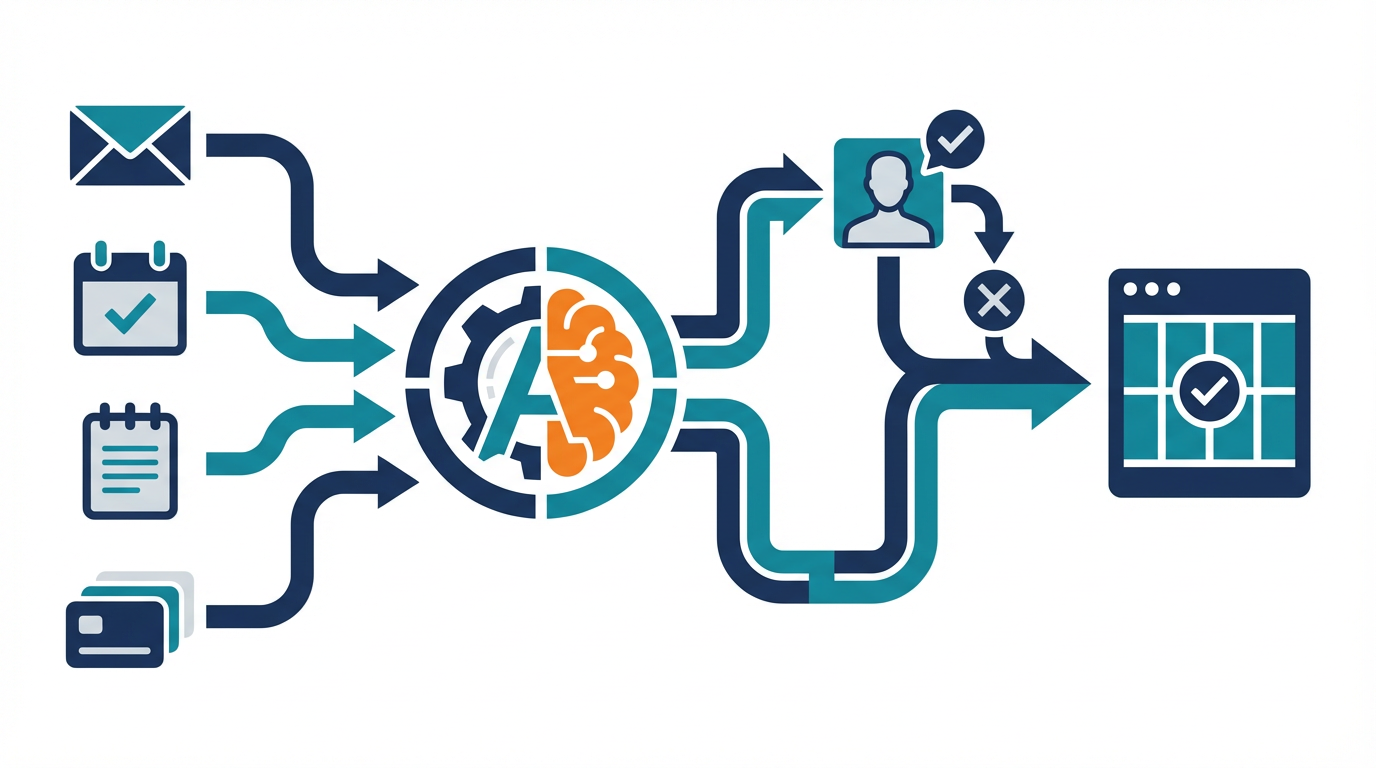 AIエージェントがCRMを扱う流れを、顧客文脈取得、判断、承認、更新反映の4段階で整理した図