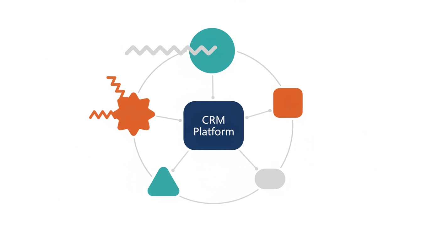 CRM運用費用を、設計、入力、レビュー、教育、改善の5項目で整理した図