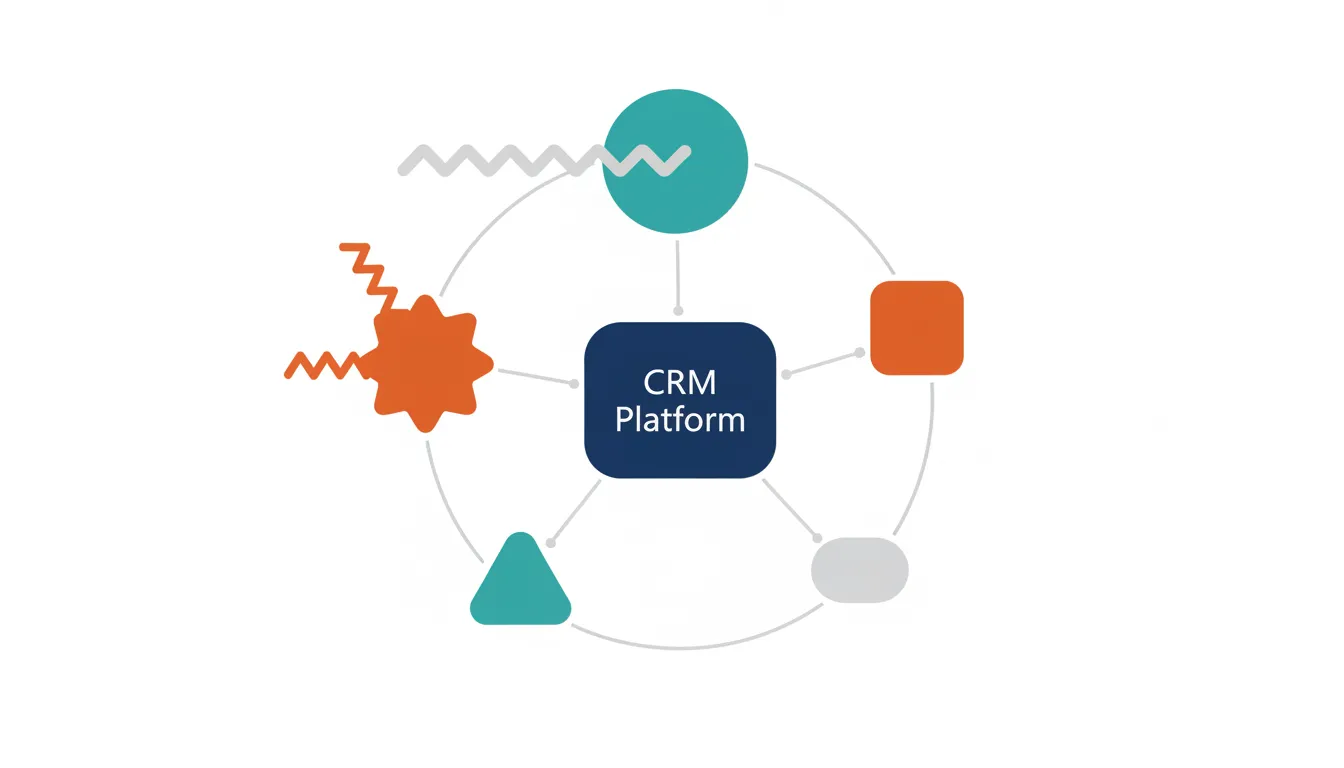 CRM運用費用を、設計、入力、レビュー、教育、改善の5項目で整理した図