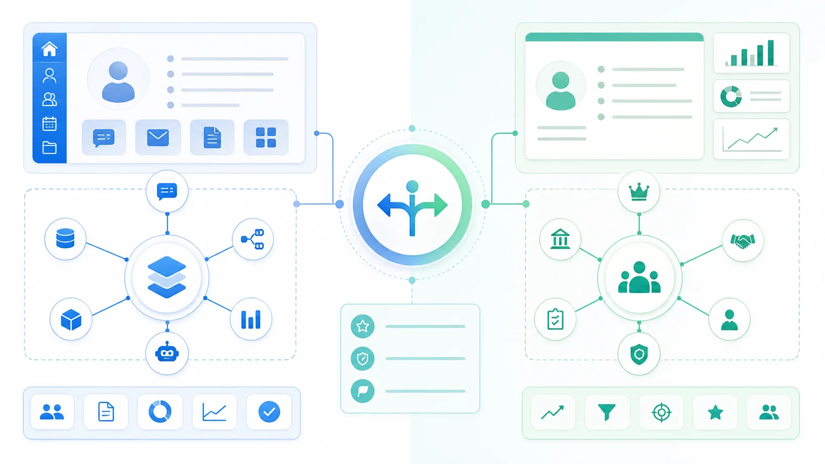 Dynamics 365 SalesとSalesforceを、正本、Microsoft 365、拡張、統制、移行負荷で比較した図