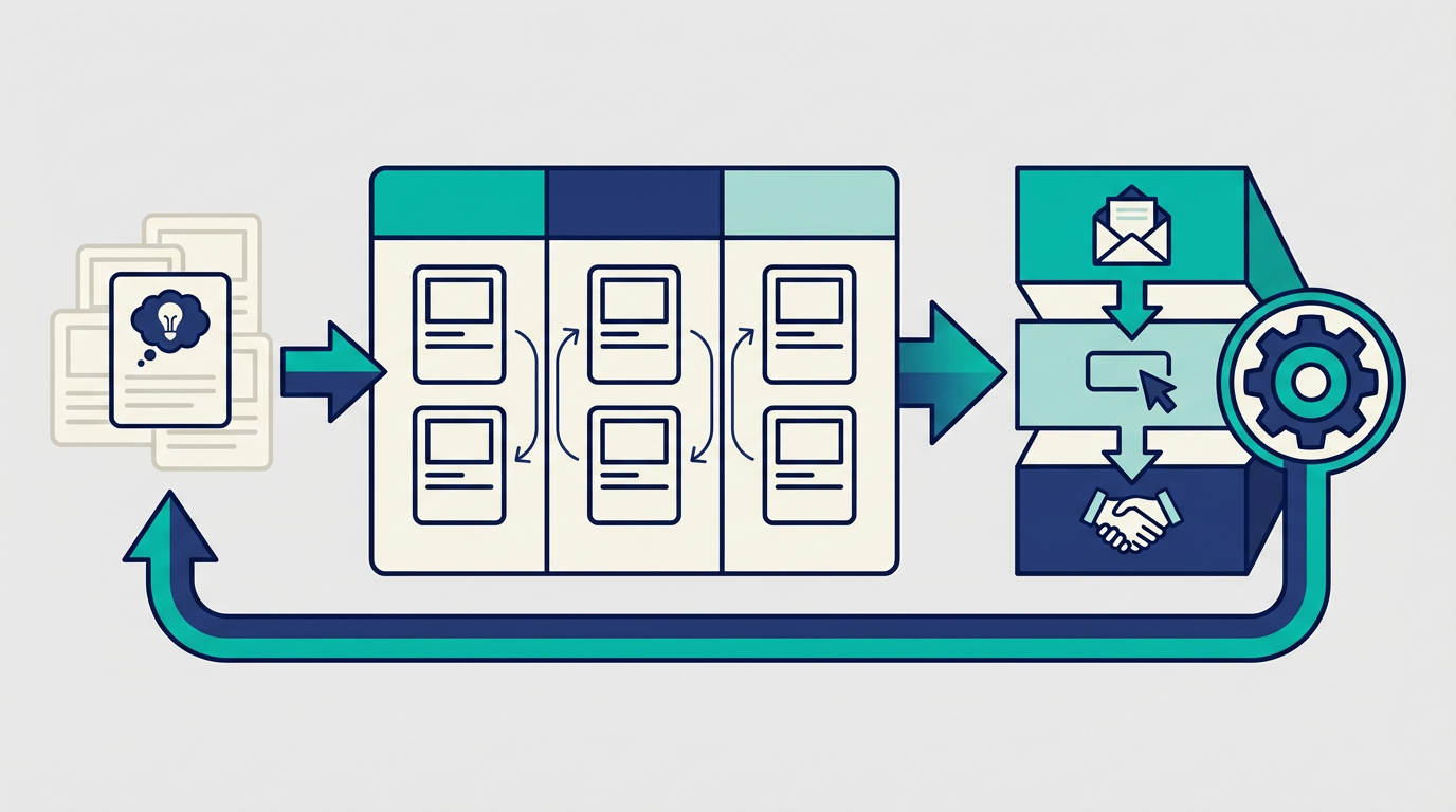 メール件名テストを仮説、配信、結果学習、次回改善で回す図