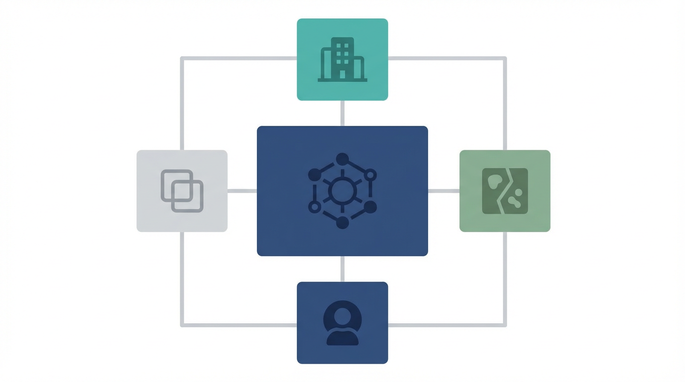 Entity SEOを、Organization情報、名称の一貫性、カテゴリ境界、責任主体の4要素で整理した図