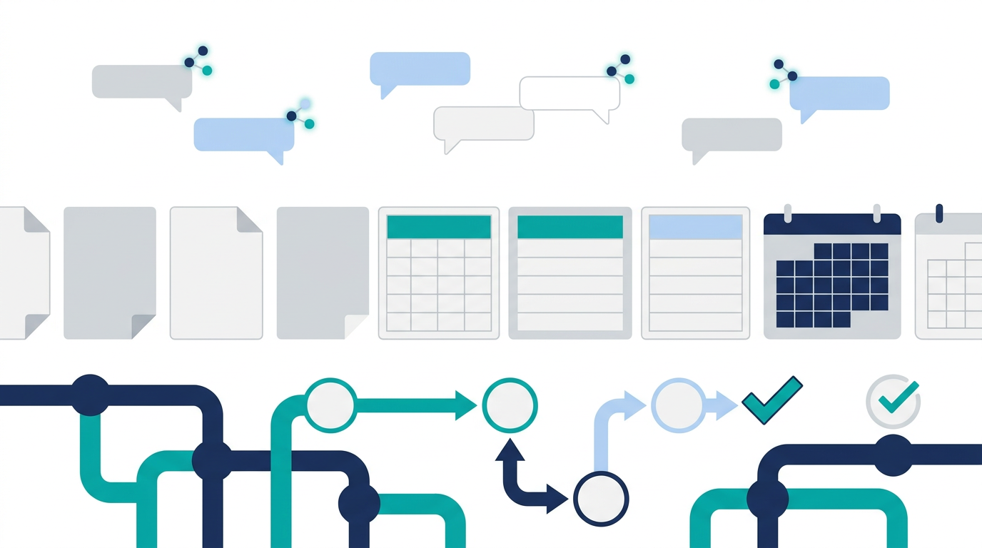 汎用AIアシスタント、Google Workspace、営業OS・CRM実行基盤の役割分担を3層で整理した図