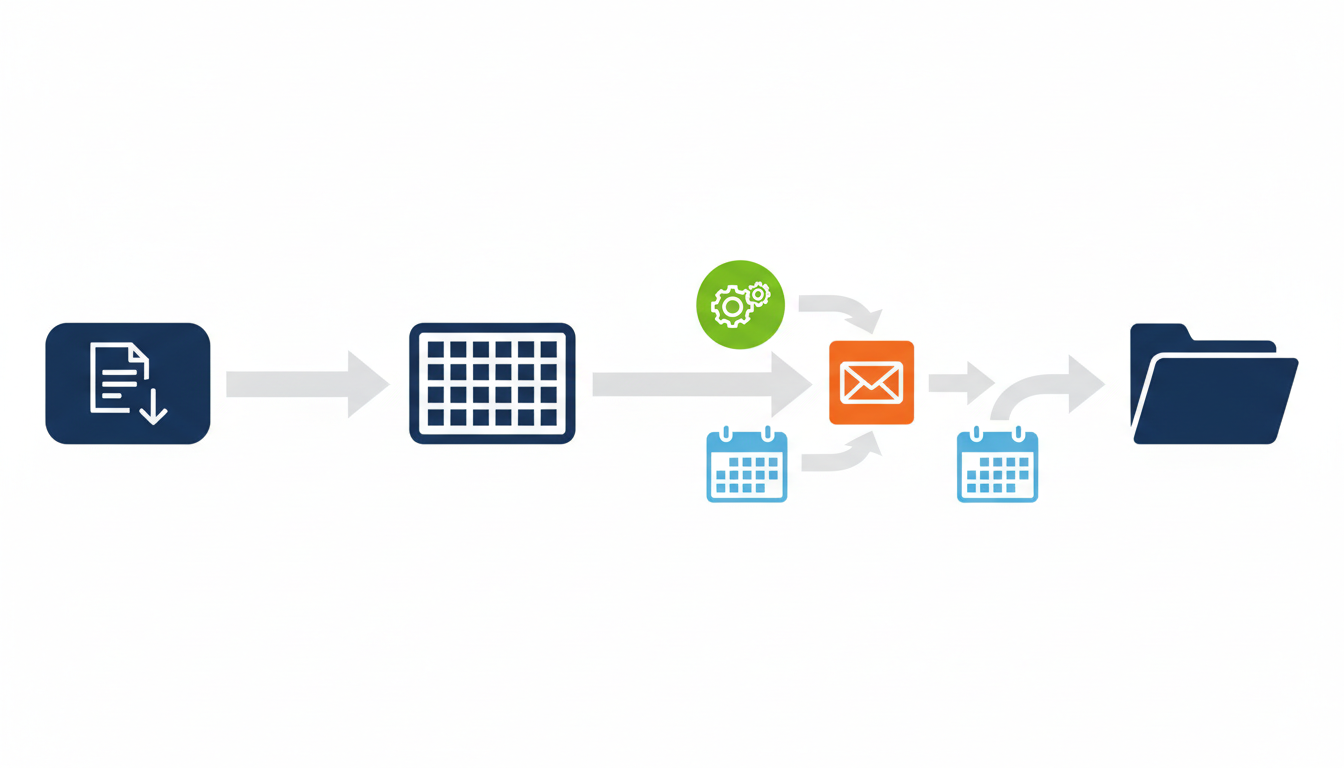 Googleフォームの受付からスプレッドシート整理、担当割当、Gmail、カレンダー、Drive連携までを整理した図