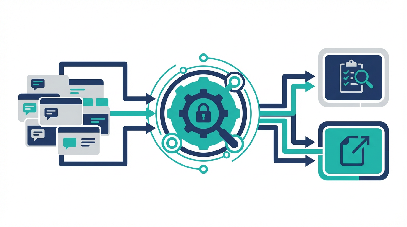 Google VaultでGemini会話を扱うときの、検索、保持、監査ログ、承認、エクスポートの関係を整理した図