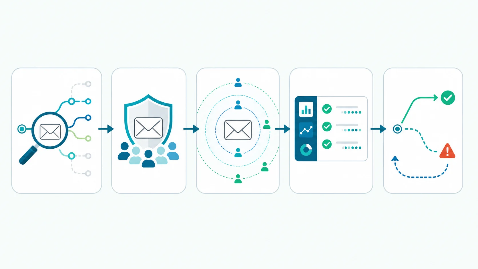 Gmailルーティング変更を現状把握、限定テスト、段階切替、監視、切り戻しの順に進める流れ