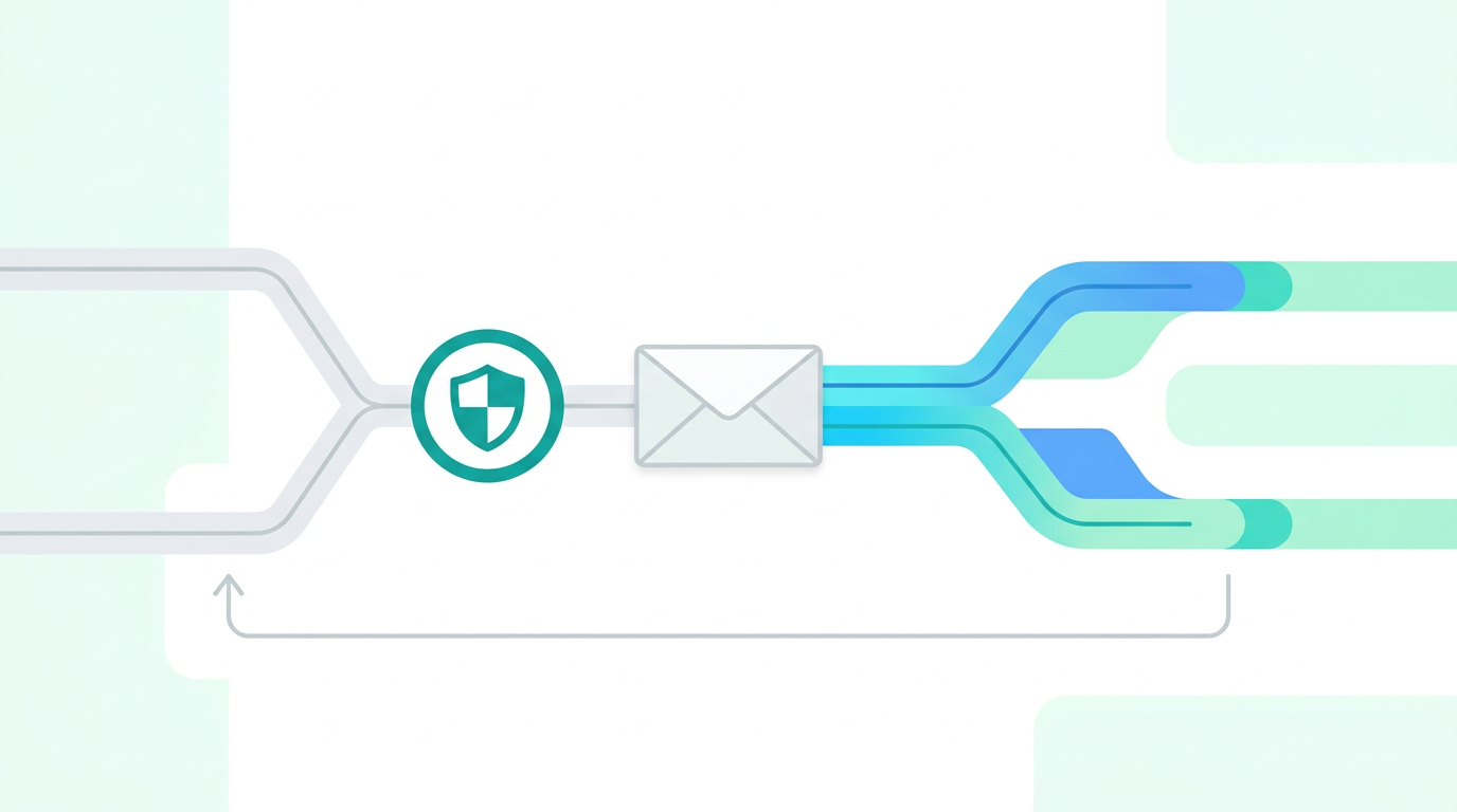 Gmailのメール配送経路を限定テストから段階切替まで安全に変更するイメージ