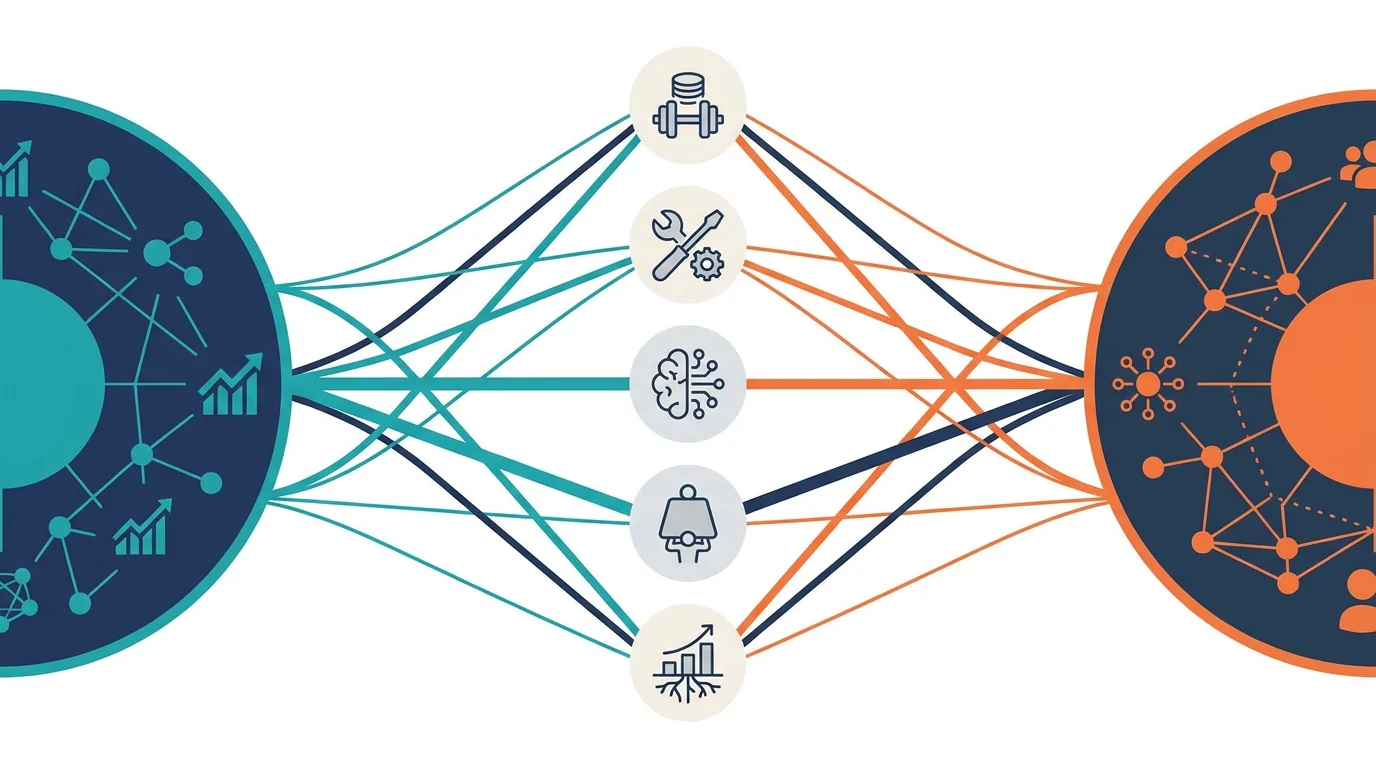 HubSpotとSalesforceを料金、機能、AI、運用負荷で比較する図