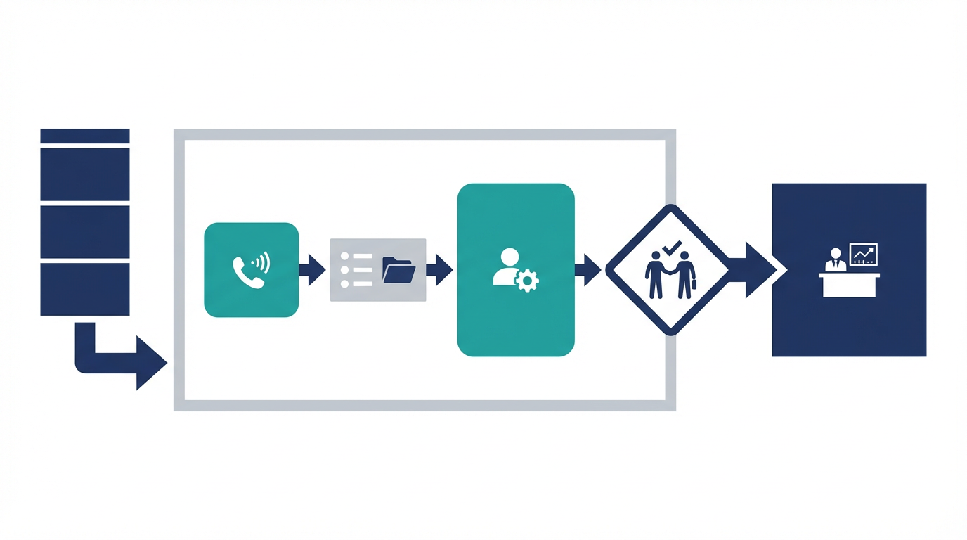 インサイドセールスAIが初回接触から商談化判定まで支える流れを示した図