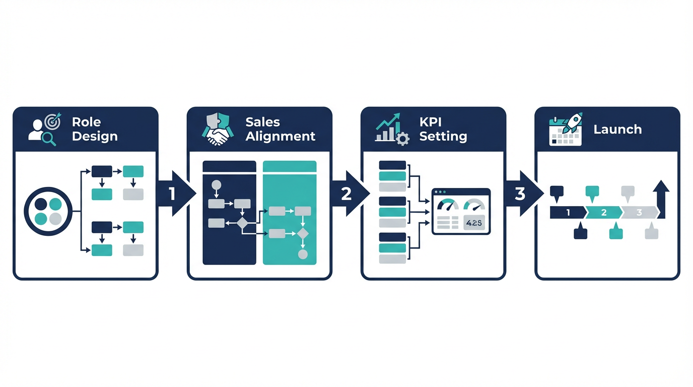インサイドセールス立ち上げ方を、役割設計と運用順で整理した図