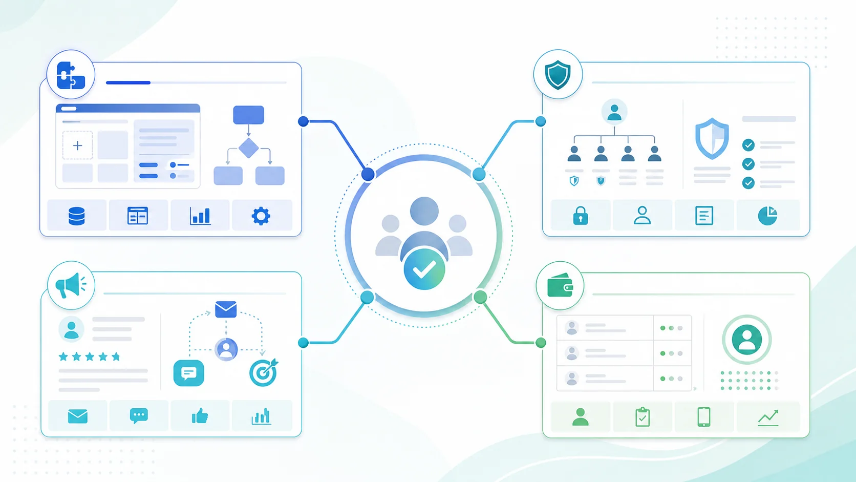 kintone CRM、Salesforce、HubSpot、Zoho CRMの違いを比較した図