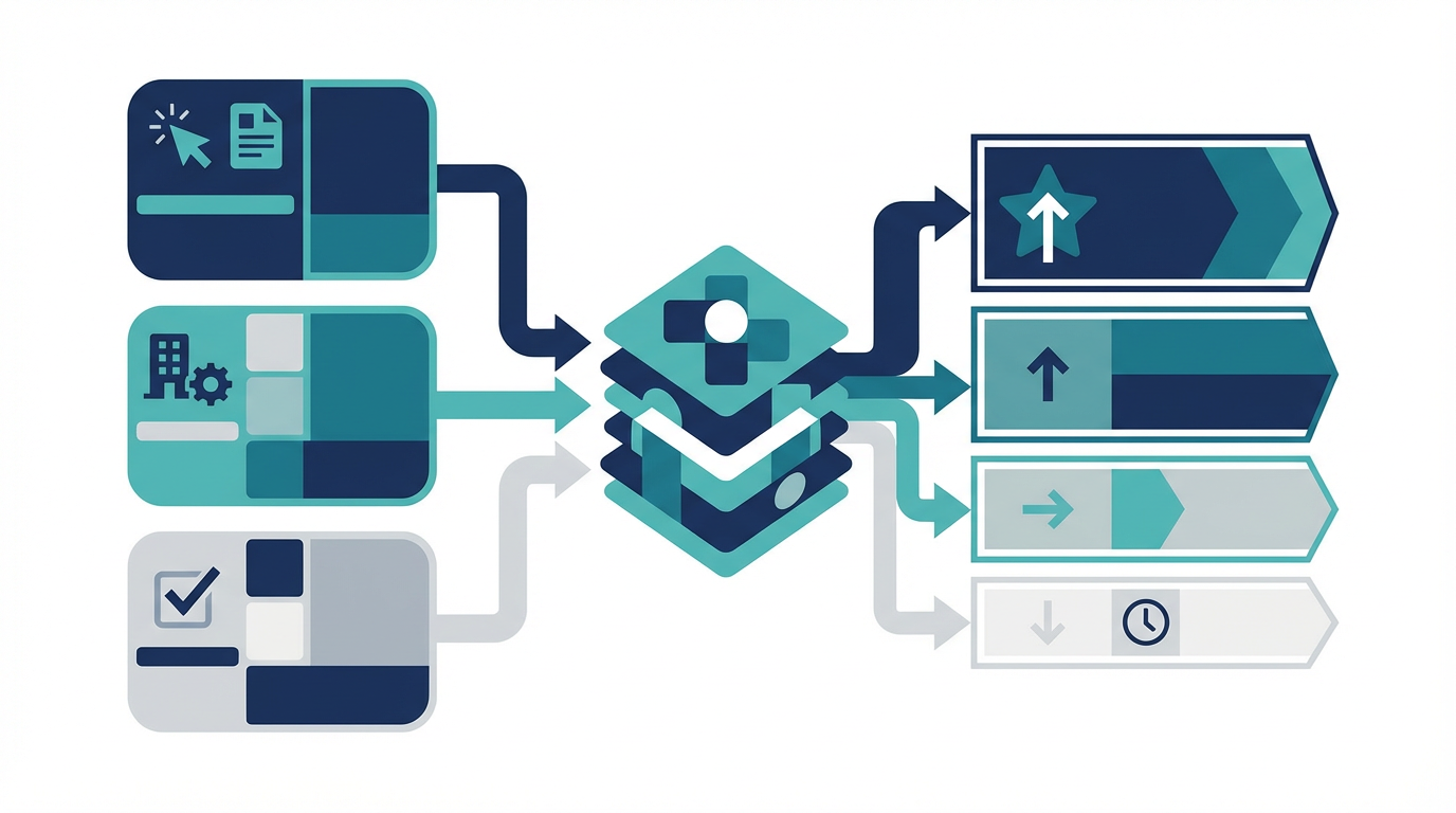 リード優先順位付けAIが複数の反応情報から追客順を整理する流れを示した図