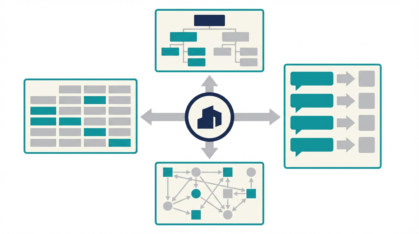 LLMOを、本文構造、比較表、FAQ、内部リンクの4要素で整理した図
