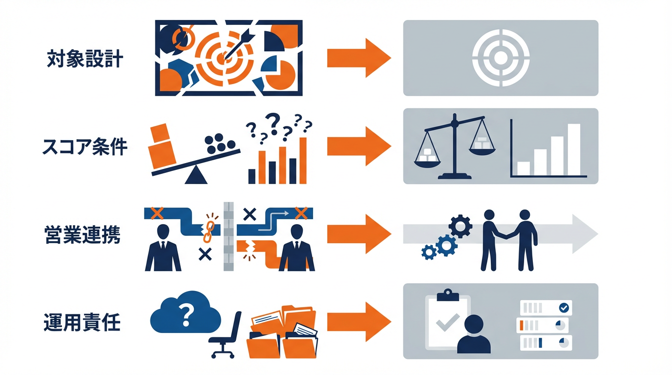 MA が定着しない理由を、運用の詰まりどころごとに整理した図