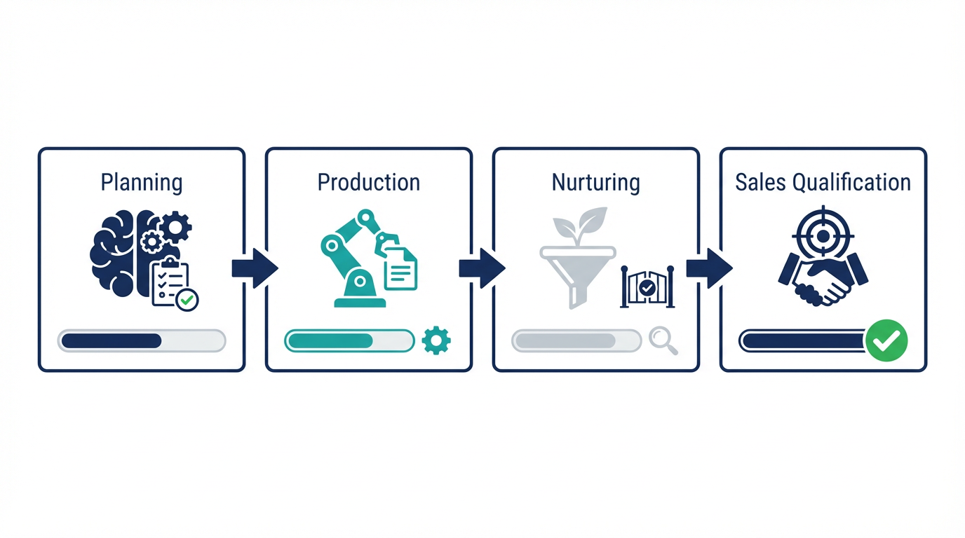 マーケティングAI KPIを、企画から商談化までの工程ごとに整理した図