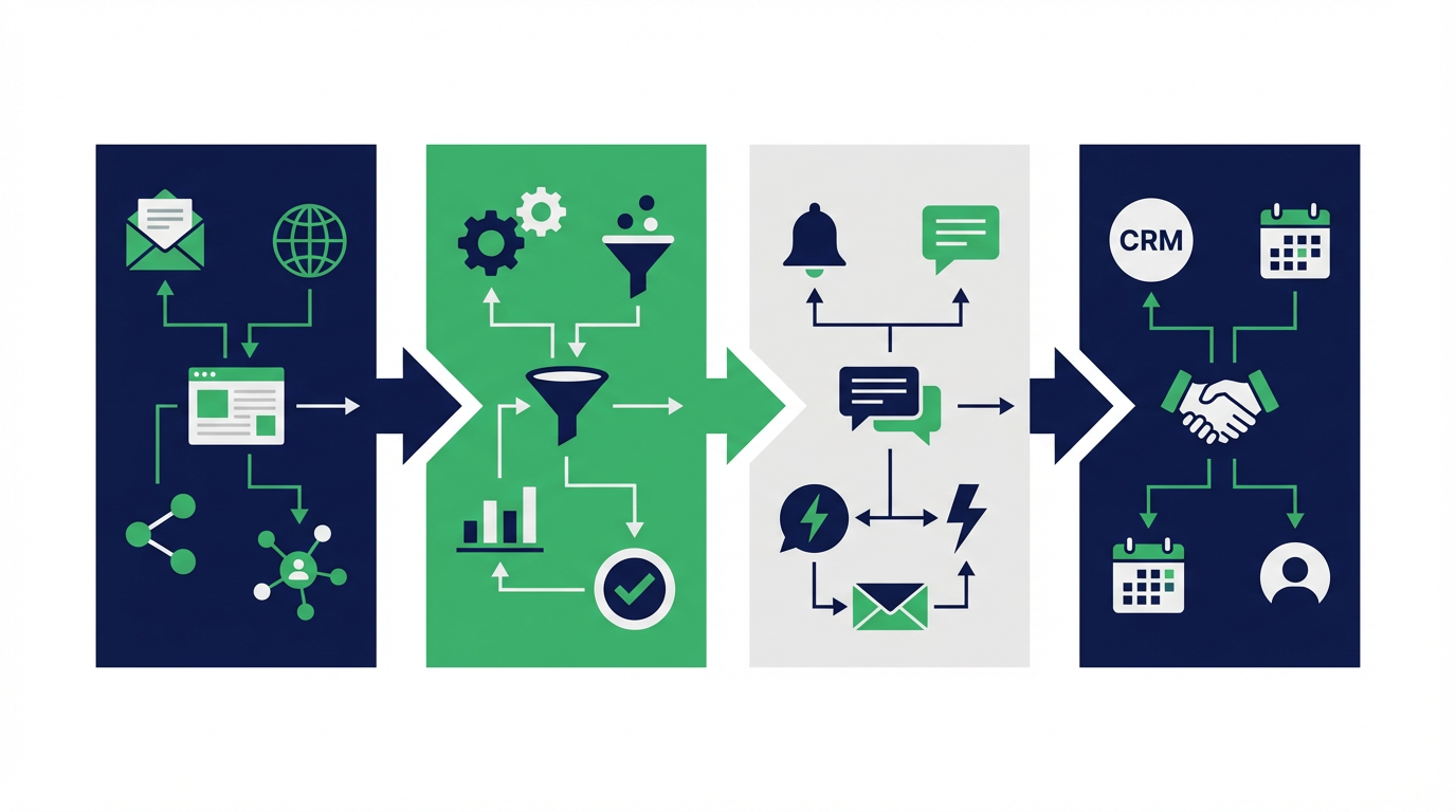 マーケティングオートメーションで配信、スコアリング、通知が連動する図