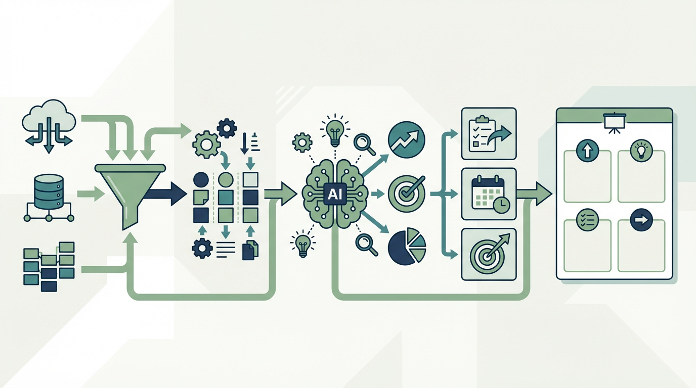 マーケティングレポートを集計、示唆出し、次アクション整理、共有で整理した図