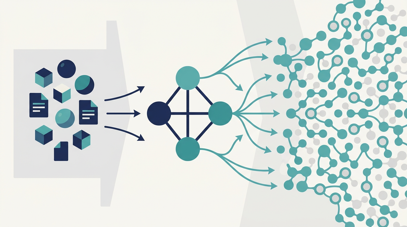 マーケティングシーディングで、価値あるアセットが少数のキーパーソンから自然波及していく流れを整理した図