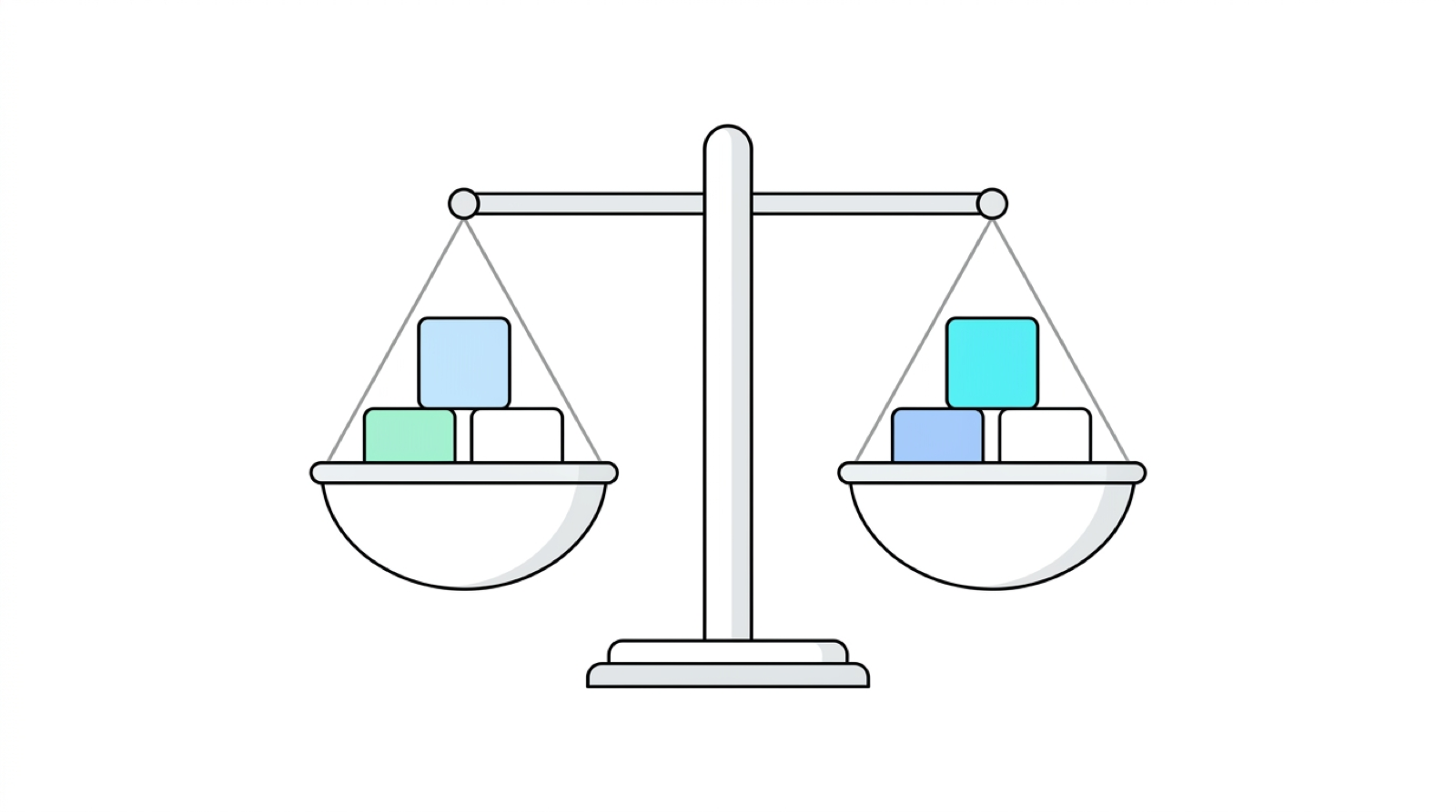 左右の皿に費用ブロックを載せた天びんのイラスト