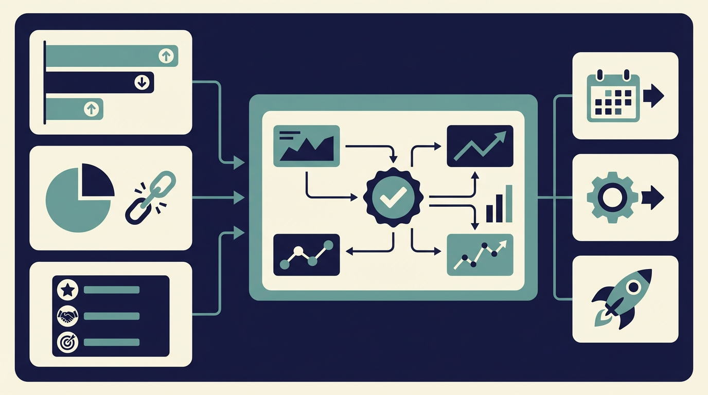 営業QBRに向けて進捗差分、失注分析、重点アカウント、次四半期計画が1枚に統合される流れを示した図