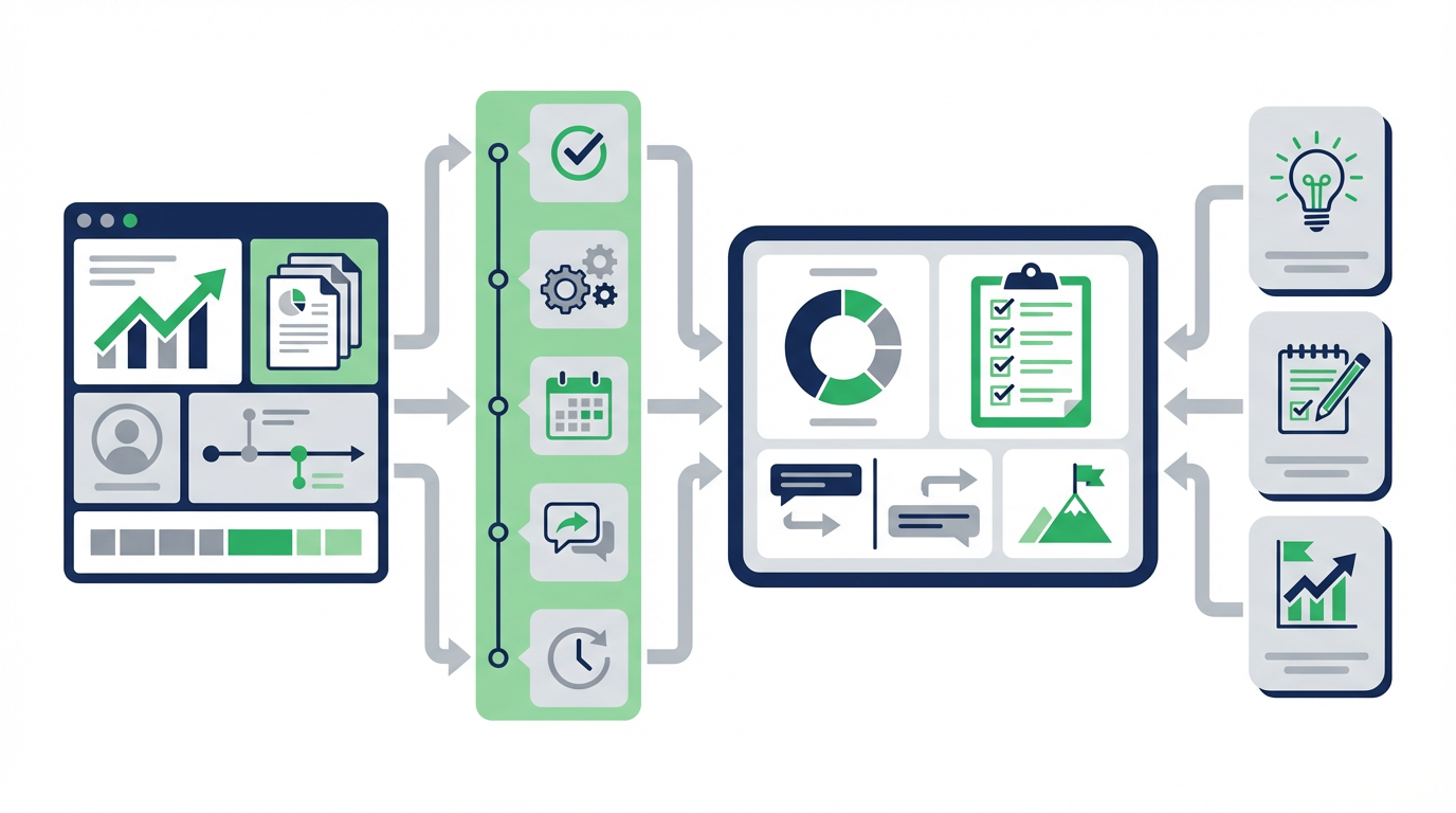 営業1on1に向けて案件、行動、宿題の3論点をAIが整理する流れを示した図
