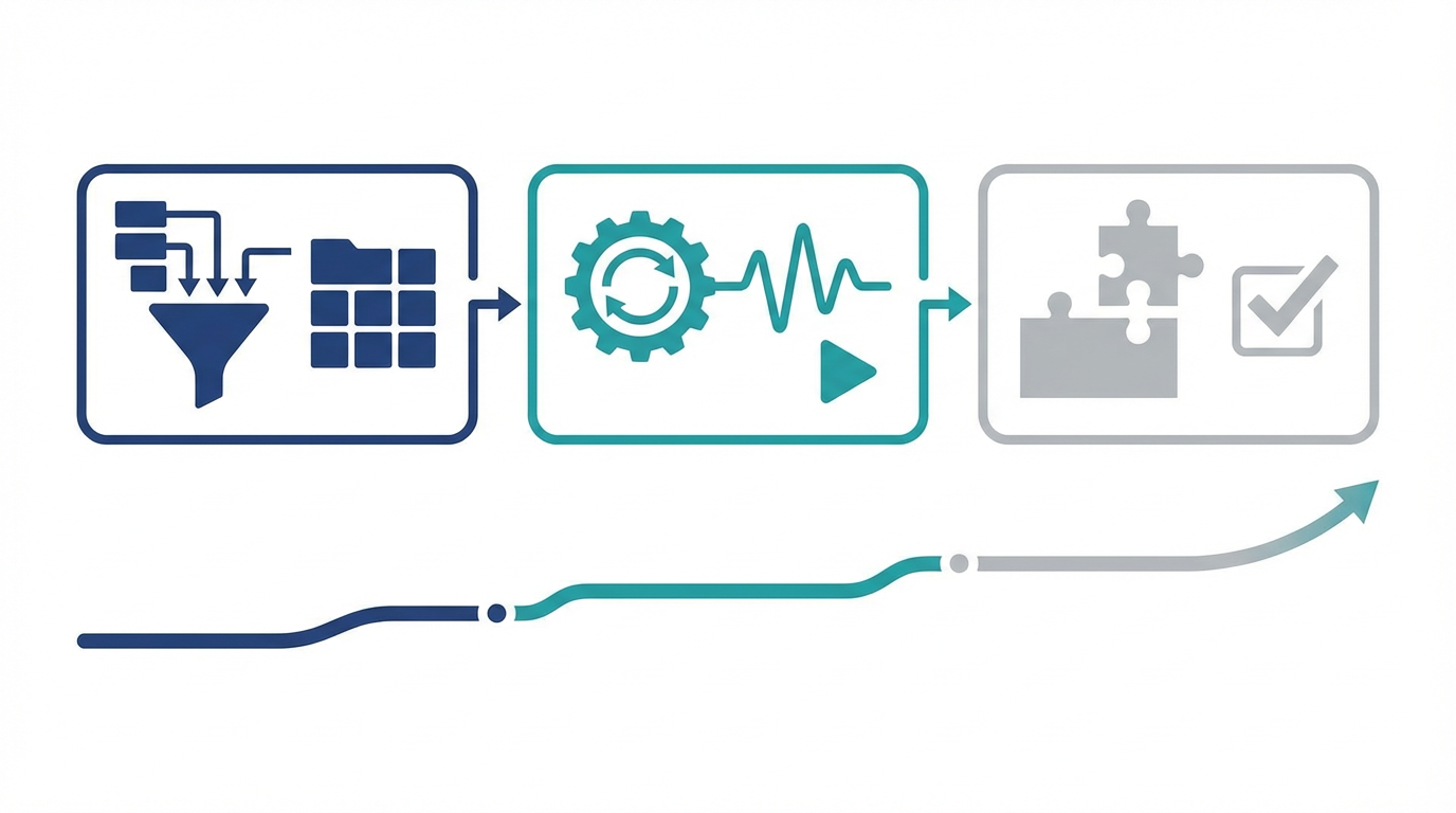 営業AI導入手順を、要件整理から定着まで並べた図