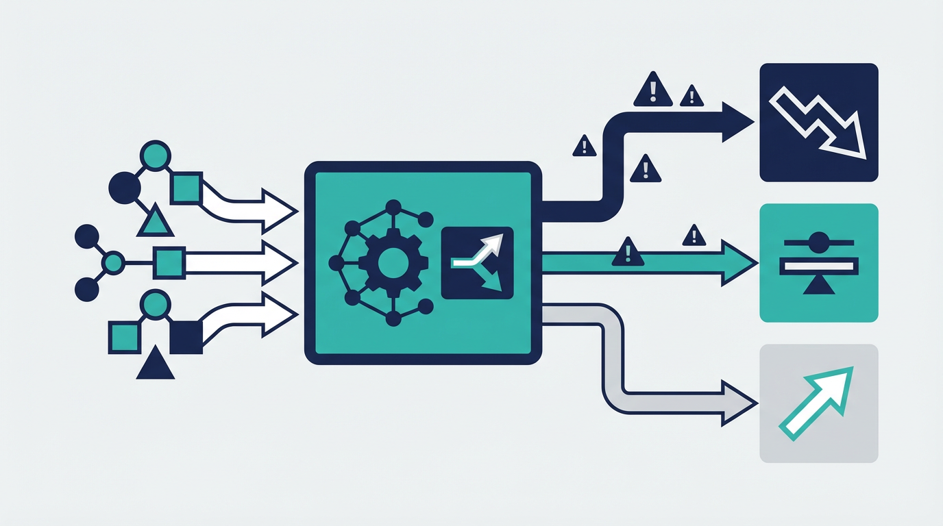 営業予測AIが案件シグナルとリスクを見て複数の予測シナリオを整理する流れを示した図