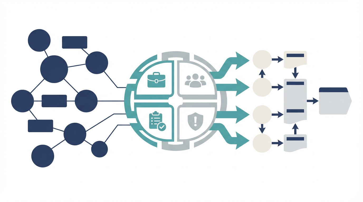 営業引き継ぎAIが案件背景、関係者、宿題、リスクを整理して次担当へ渡す流れを示した図