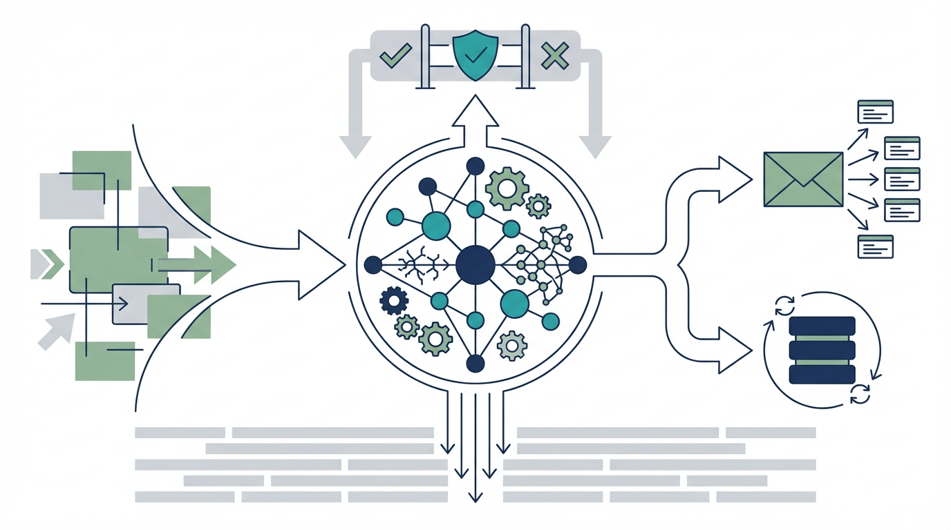営業・マーケティングのSoAがリード分類、CRM更新案、メール作成、承認、監査ログをつなぐ図