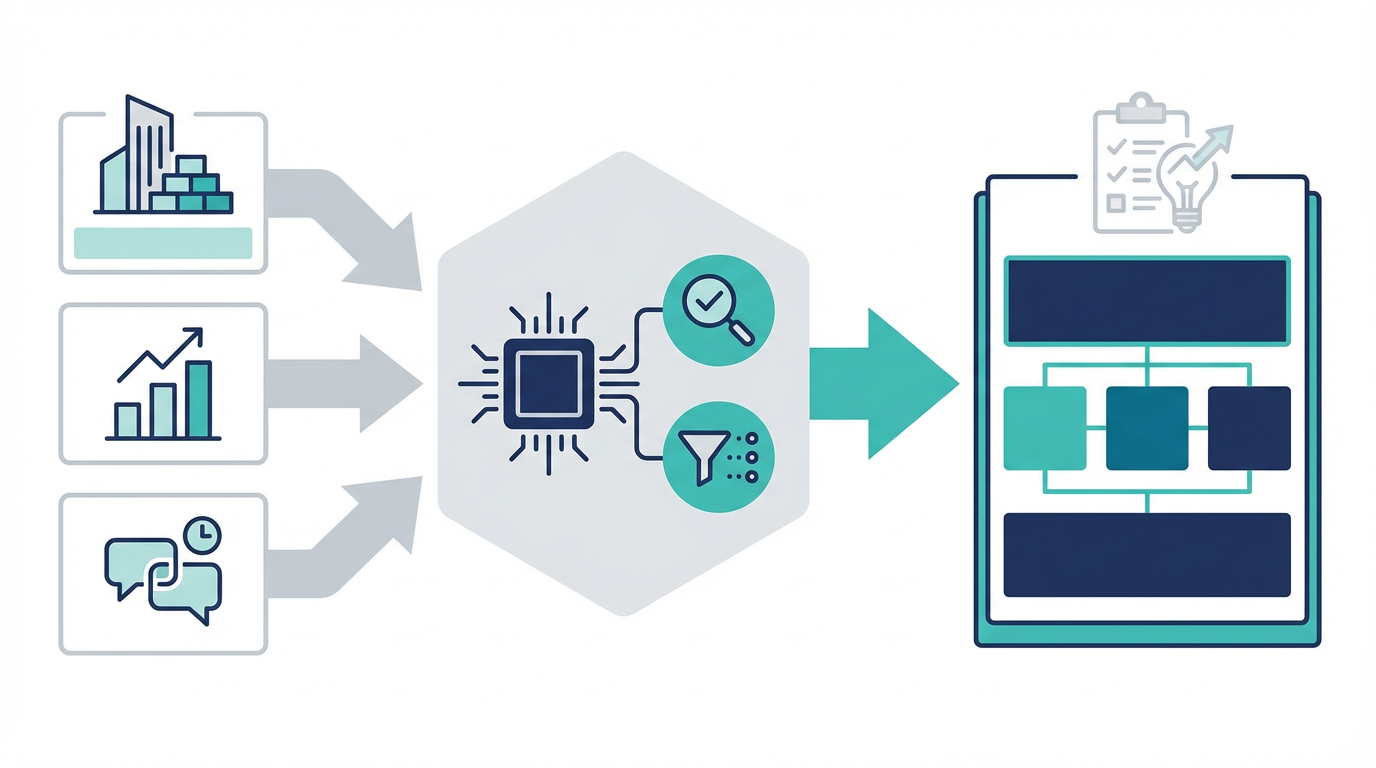 営業リサーチAIが外部情報を営業ブリーフへ整理する流れを示した図