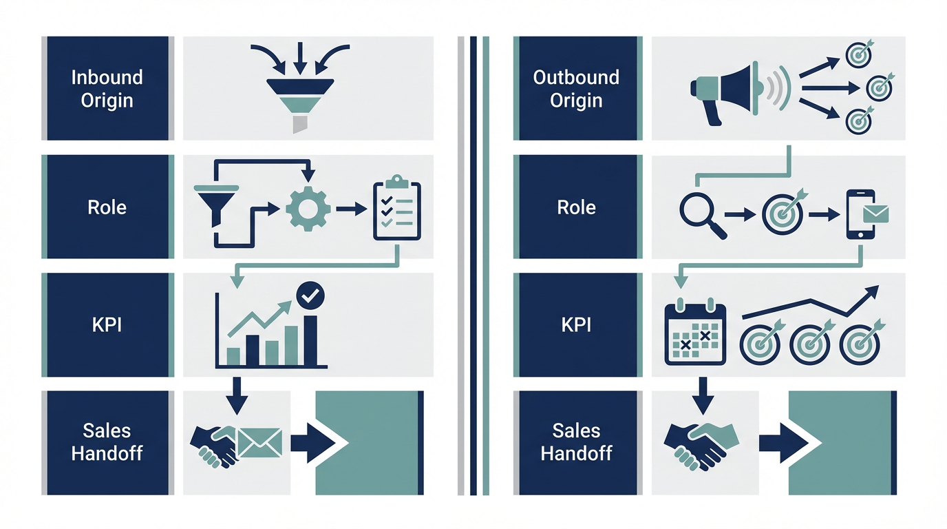 SDR と BDR の違いを、流入起点と新規開拓起点で整理した図