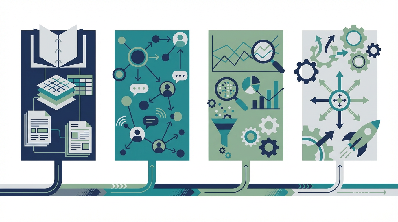 SoR、SoE、SoI、SoAを正本、接点、洞察、実行の4責任で整理した図