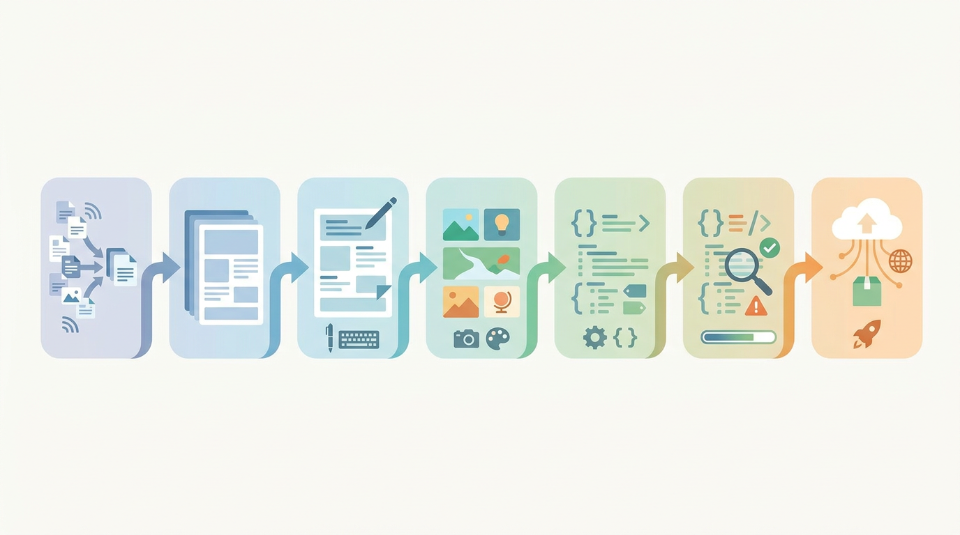 ニュースクリッピングから記事生成、画像生成、HTML化、検証、Vercel公開までの流れを整理した図