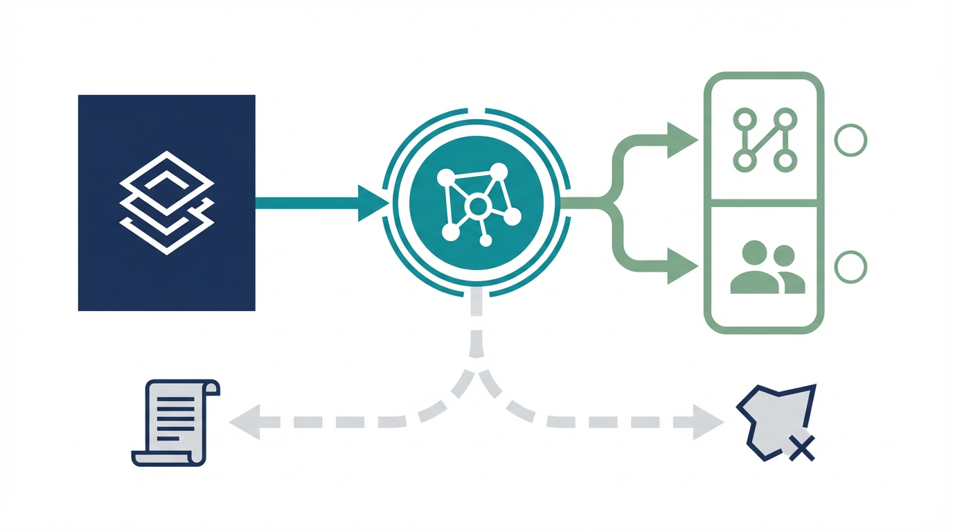 SoR、SoA、AIプラットフォーム、監査ログの関係を業務実行基盤として整理した図