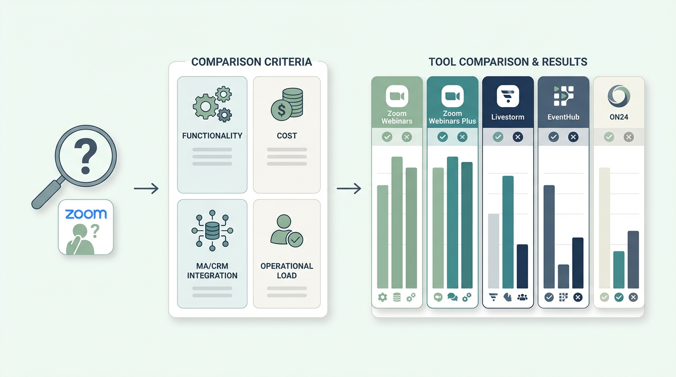 Zoomだけで十分？ウェビナーツール比較｜機能・費用感・MA/CRM連携で選ぶ