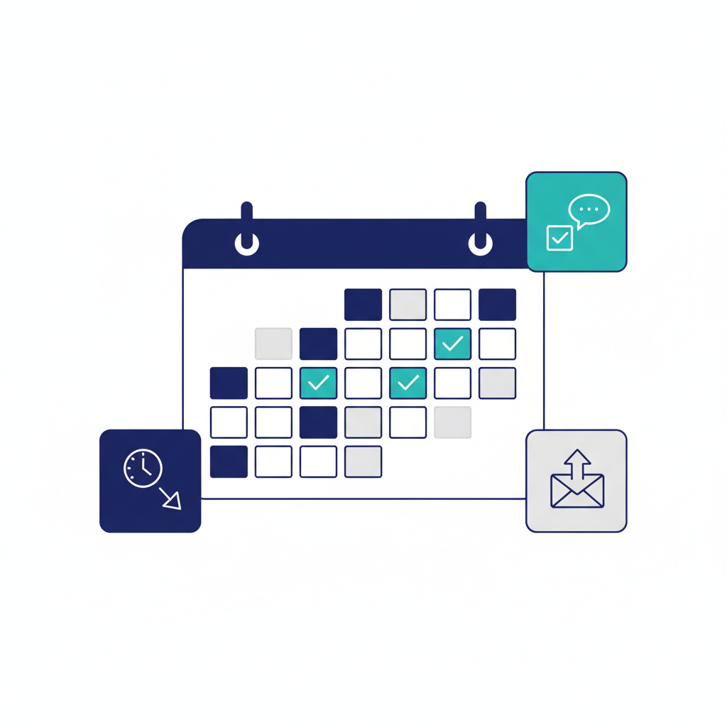 予定が顧客や案件に紐付き、会議フォローや予約導線に接続される日程調整の業務図